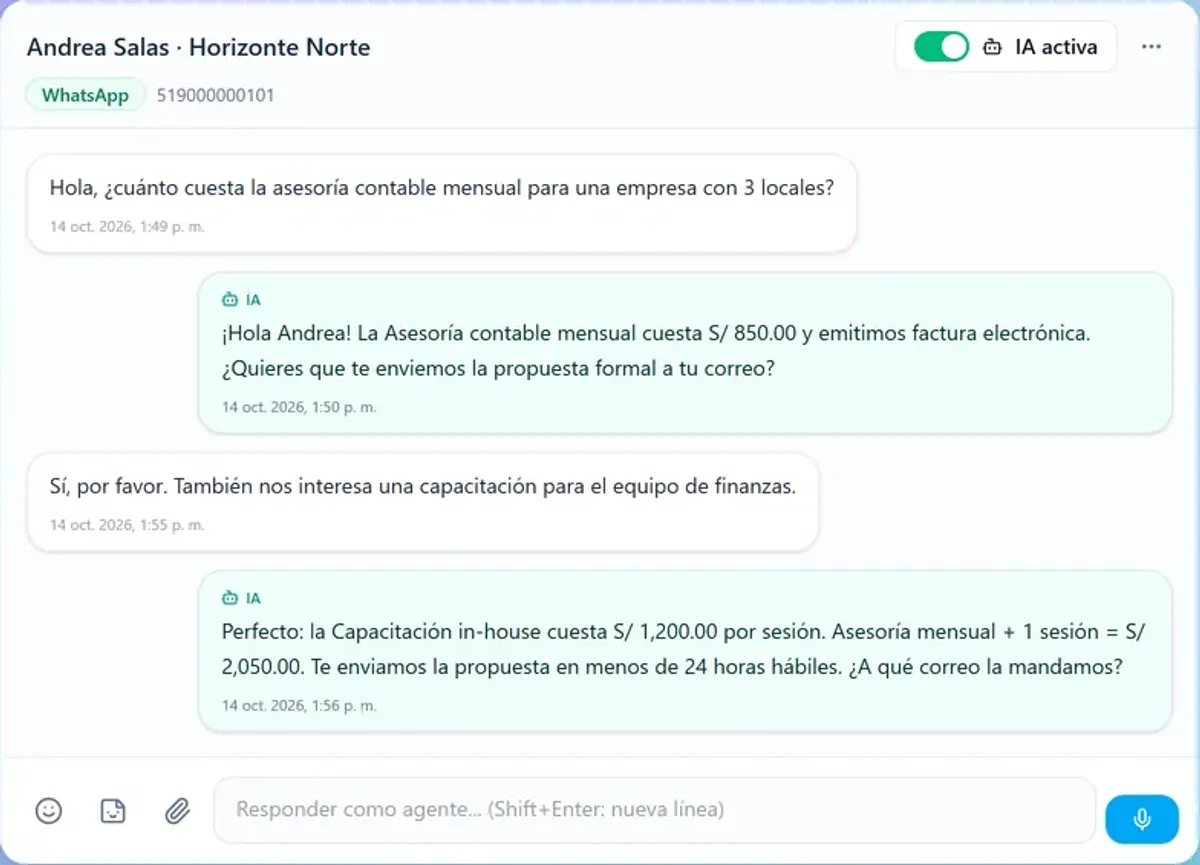 Agente de IA atendiendo por WhatsApp