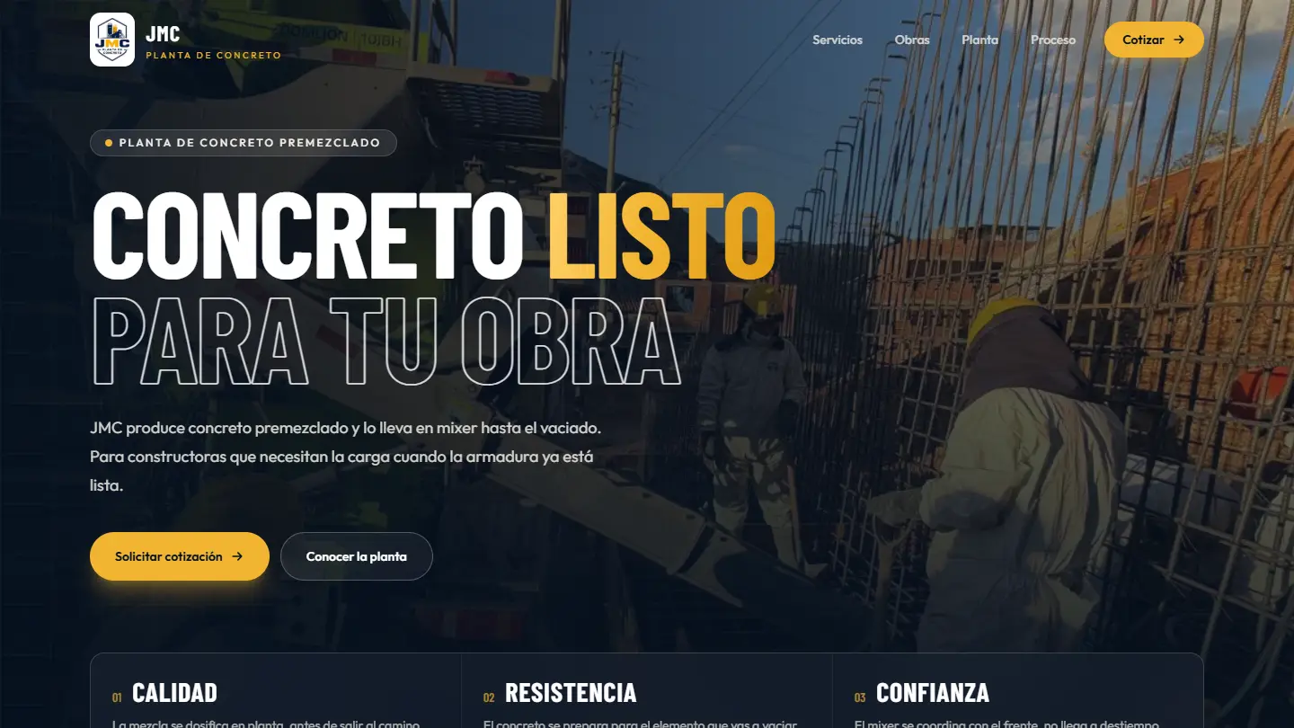 Sitio web de JMC, planta de concreto